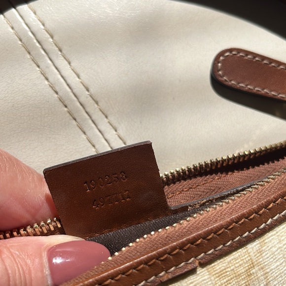 GUCCI bag approximately 7” x 9” off white with brown leather gorgeous! - Picture 7 of 11